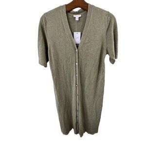 J Jill Sweater Cardigan Size Small Petite Sage Green Button Short Sleeve Light